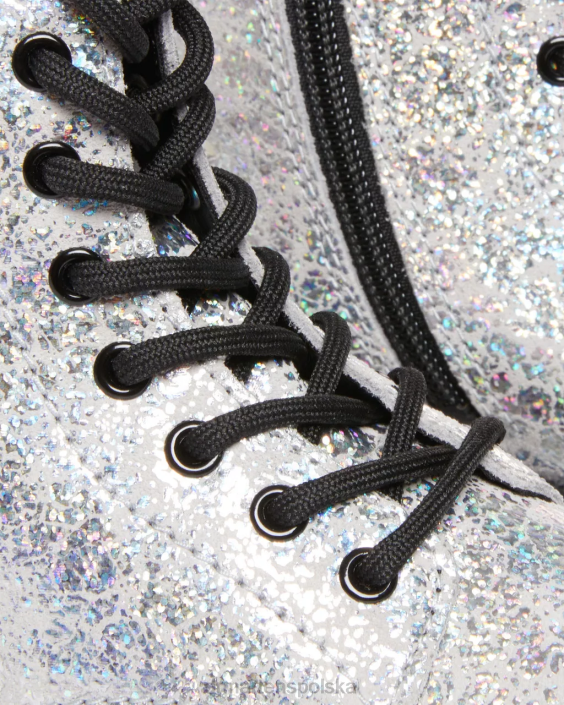 obuwie szara, metaliczna, dyskotekowa marszczenie F28B457 Junior 1460 marszczone, metaliczne, sznurowane buty Dzieci Dr. Martens