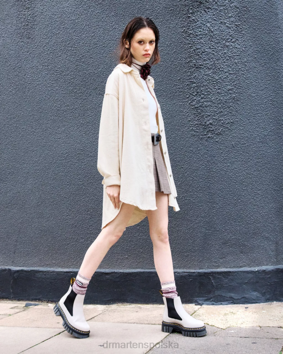 obuwie brukowana szarość nappa lux F28B105 Buty Chelsea na platformie ze skóry nappa Audrick kobiety Dr. Martens