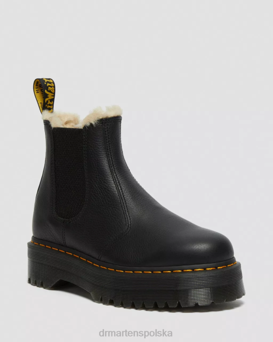 obuwie czarna pisa F28B62 2976 Buty Chelsea na platformie z podszewką ze sztucznego futra kobiety Dr. Martens