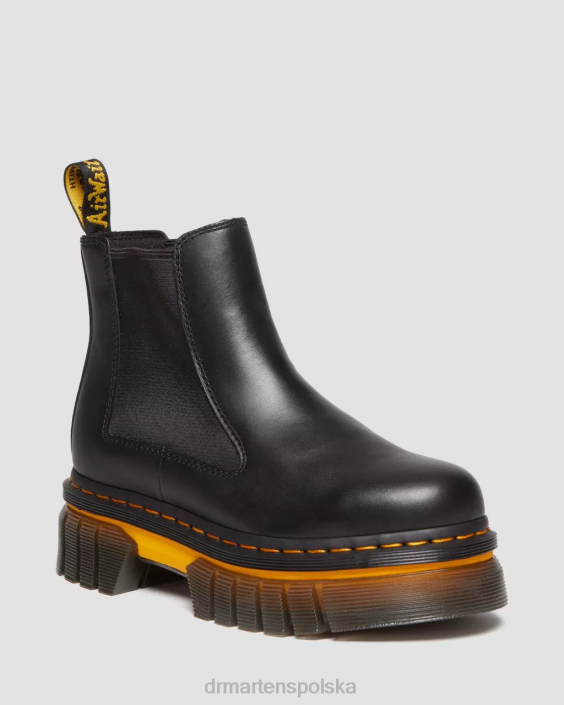 obuwie czarne polerowane Lucido F28B138 Buty chelsea na platformie ze skóry Audrick z kontrastową podeszwą kobiety Dr. Martens