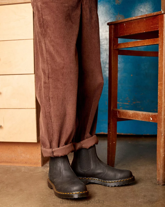 obuwie czarne woskowane pełne ziarno F28B186 2976 buty Chelsea z woskowanej skóry licowej kobiety Dr. Martens