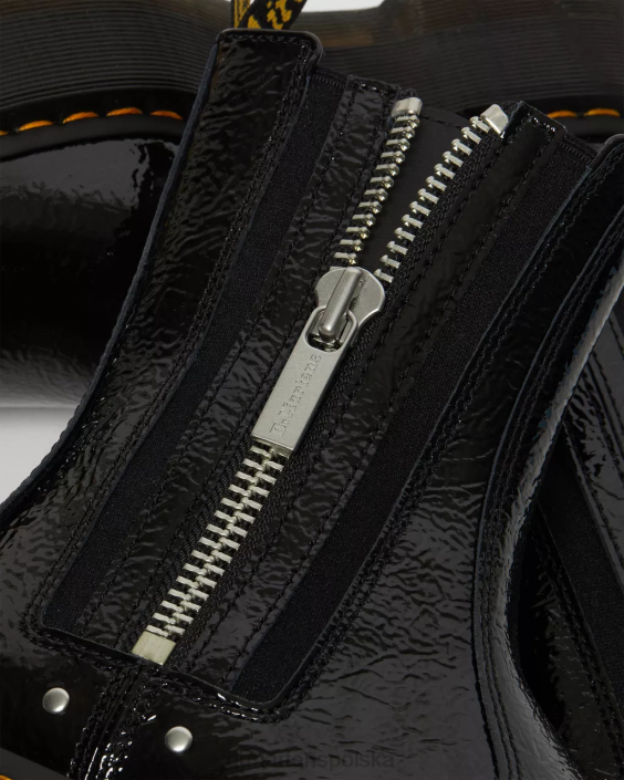 obuwie czarny postrzępiony patent F28B170 2976 max postrzępione, lakierowane buty na platformie Chelsea kobiety Dr. Martens