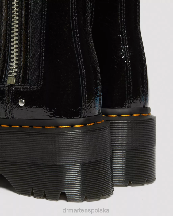 obuwie czarny postrzępiony patent F28B170 2976 max postrzępione, lakierowane buty na platformie Chelsea kobiety Dr. Martens