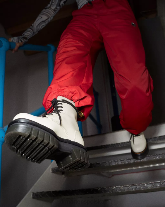 obuwie brukowana szarość nappa lux F28B98 Botki na platformie ze skóry nappa Audrick kobiety Dr. Martens