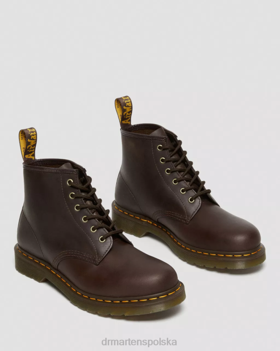 obuwie ciemnobrązowy szalony koń F28B65 Skórzane botki 101 Crazy Horse kobiety Dr. Martens