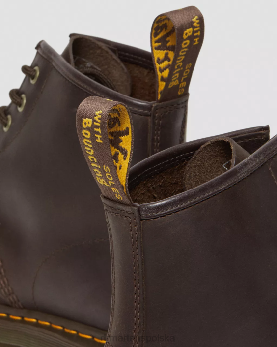 obuwie ciemnobrązowy szalony koń F28B65 Skórzane botki 101 Crazy Horse kobiety Dr. Martens