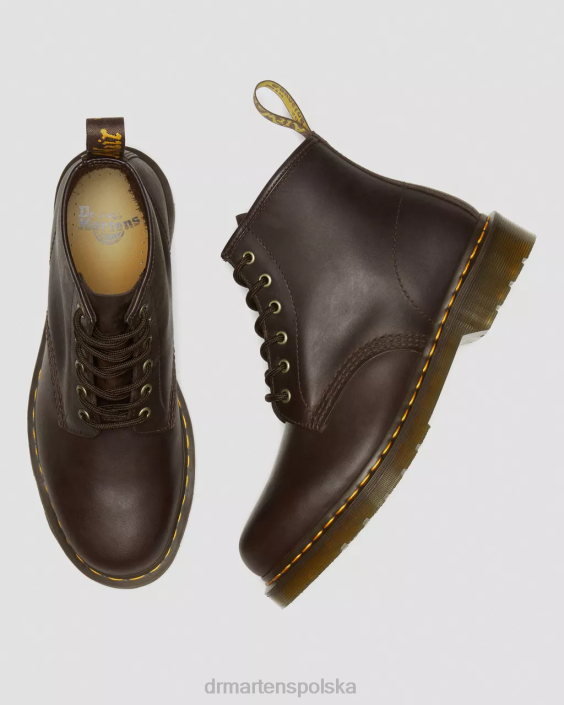 obuwie ciemnobrązowy szalony koń F28B65 Skórzane botki 101 Crazy Horse kobiety Dr. Martens