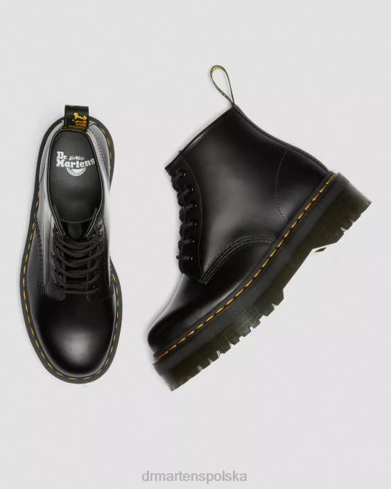 obuwie czarny gładki F28B140 Botki na platformie z gładkiej skóry 101 kobiety Dr. Martens