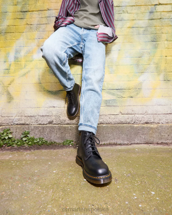 obuwie czarny gładki F28B33 Botki do kostki z gładkiej skóry w kolorze żółtym 101 kobiety Dr. Martens