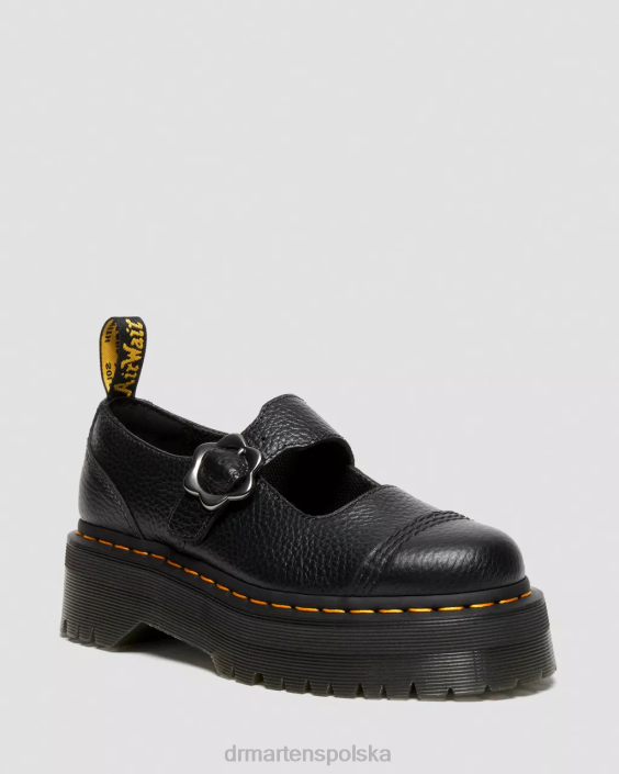 obuwie czarna mielona nappa F28B226 Skórzane buty na platformie firmy Addina z klamrą w kształcie kwiatka kobiety Dr. Martens