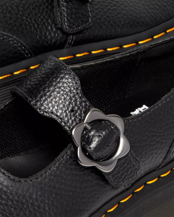 obuwie czarna mielona nappa F28B226 Skórzane buty na platformie firmy Addina z klamrą w kształcie kwiatka kobiety Dr. Martens