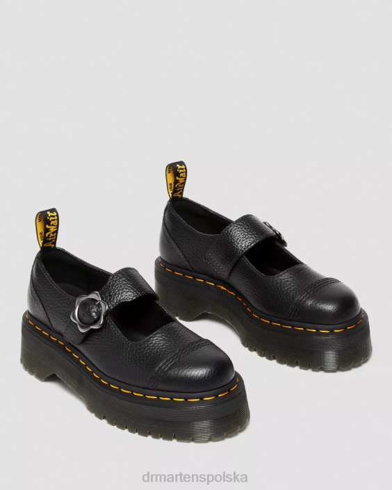 obuwie czarna mielona nappa F28B226 Skórzane buty na platformie firmy Addina z klamrą w kształcie kwiatka kobiety Dr. Martens