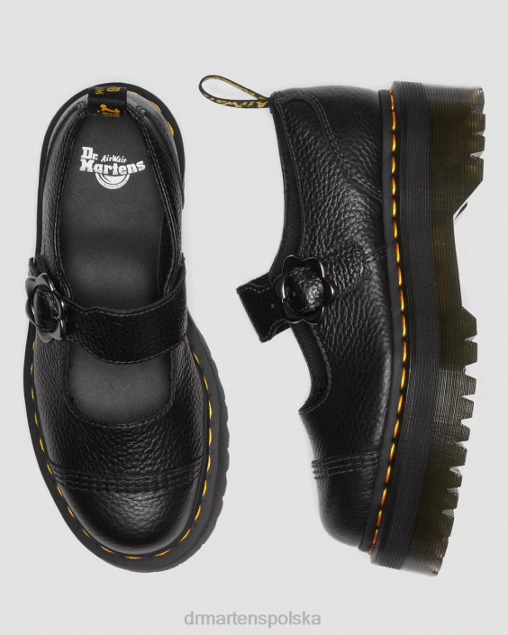 obuwie czarna mielona nappa F28B226 Skórzane buty na platformie firmy Addina z klamrą w kształcie kwiatka kobiety Dr. Martens