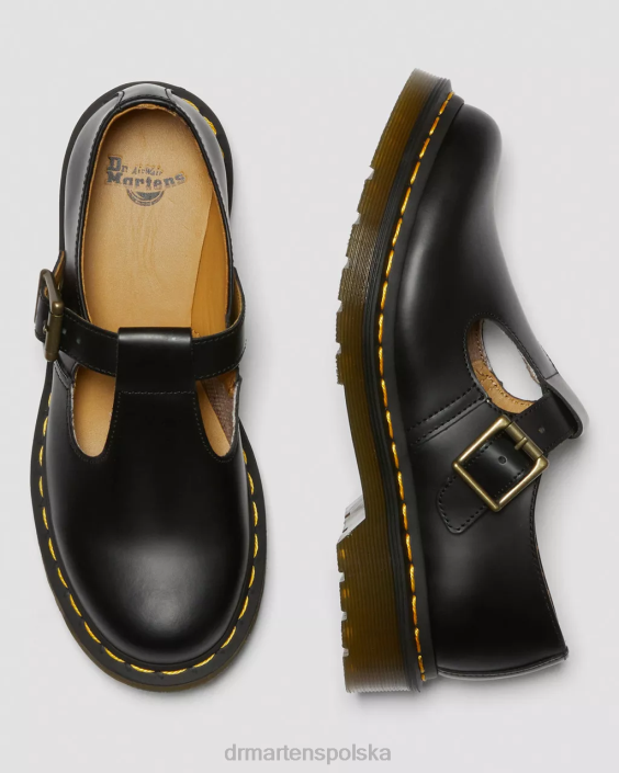 obuwie czarny gładki F28B335 Polley z gładkiej skóry Mary Janes kobiety Dr. Martens