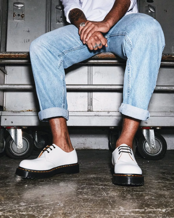 obuwie biały gładki F28B235 Oksfordy 1461 bex z gładkiej skóry kobiety Dr. Martens