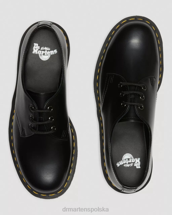 obuwie czarny polerowany gładki F28B215 1461 Buty na platformie z gładkiej skóry kobiety Dr. Martens