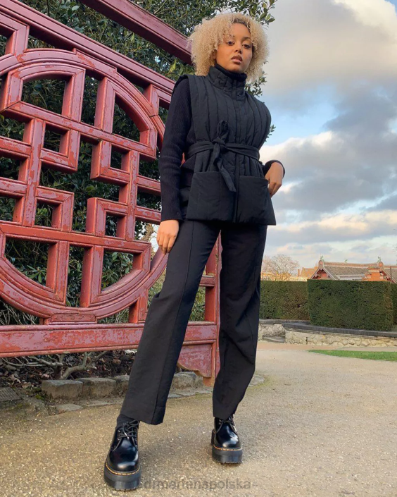 obuwie czarny polerowany gładki F28B215 1461 Buty na platformie z gładkiej skóry kobiety Dr. Martens