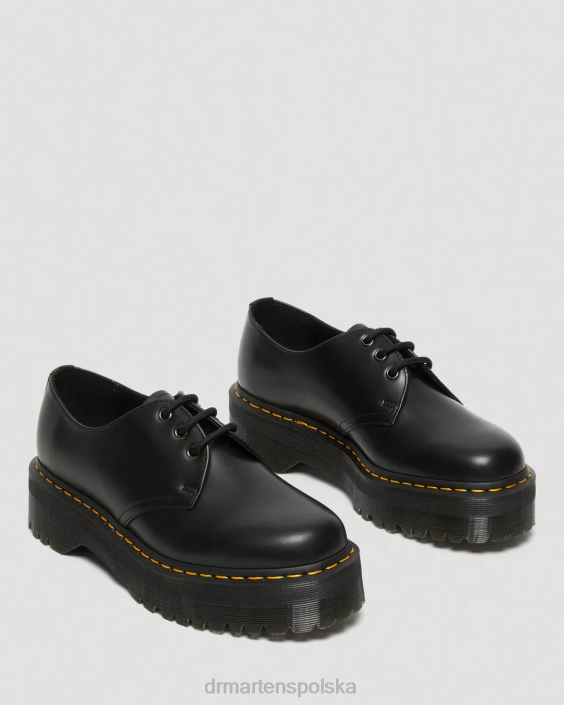 obuwie czarny polerowany gładki F28B215 1461 Buty na platformie z gładkiej skóry kobiety Dr. Martens
