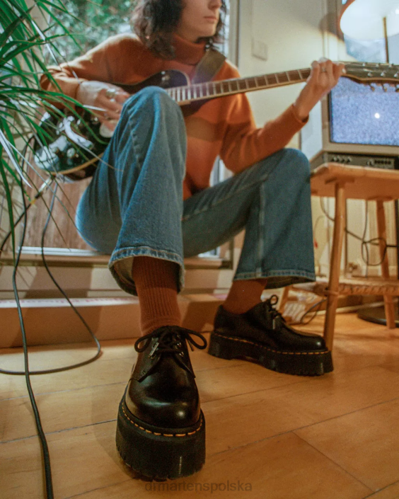 obuwie czarny polerowany gładki F28B215 1461 Buty na platformie z gładkiej skóry kobiety Dr. Martens
