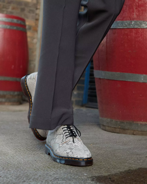 obuwie Zamsz w kolorze piaskowo-czarnym z nadrukiem pytona F28B315 Zamszowe buty oxford 2046 z motywem węża kobiety Dr. Martens