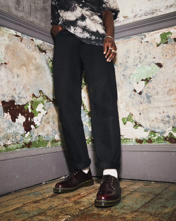 obuwie wiśniowy oxford ścierany F28B311 wegańskie buty oxford 1461 kobiety Dr. Martens