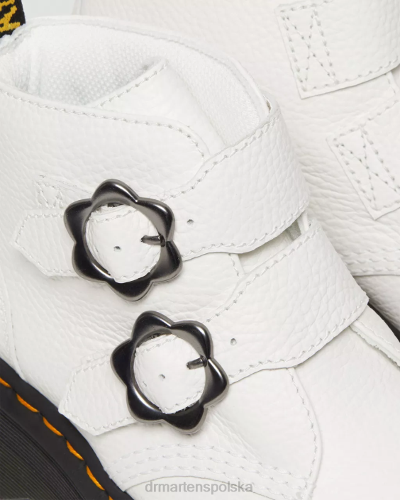 obuwie biała mielona nappa F28B213 Skórzane buty na platformie Devon z klamrą w kształcie kwiatu kobiety Dr. Martens
