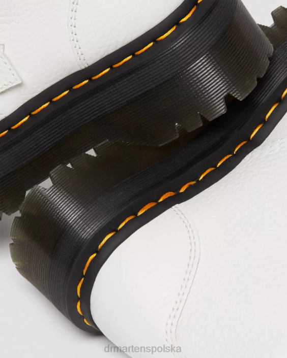 obuwie biała mielona nappa F28B213 Skórzane buty na platformie Devon z klamrą w kształcie kwiatu kobiety Dr. Martens