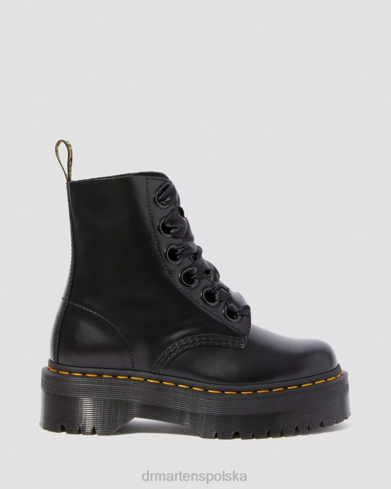obuwie czarne masło F28B31 Botki na platformie ze skóry Molly kobiety Dr. Martens