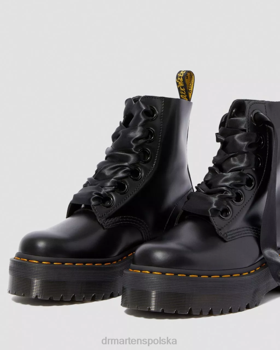 obuwie czarne masło F28B31 Botki na platformie ze skóry Molly kobiety Dr. Martens