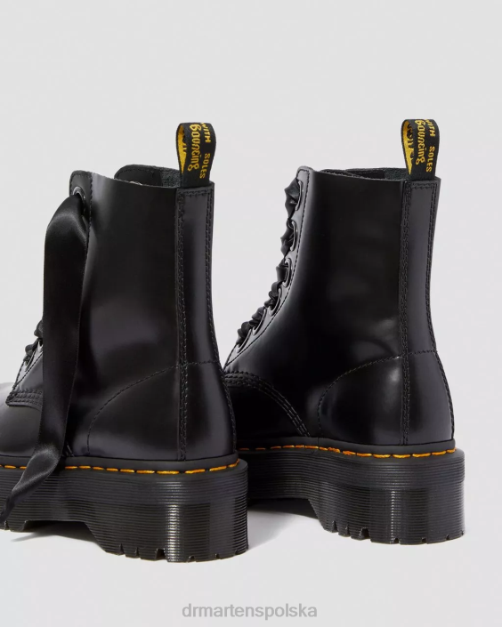 obuwie czarne masło F28B31 Botki na platformie ze skóry Molly kobiety Dr. Martens