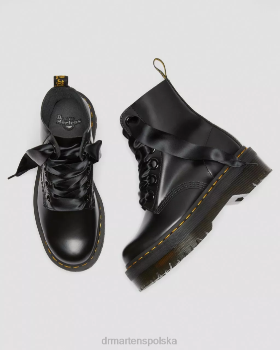 obuwie czarne masło F28B31 Botki na platformie ze skóry Molly kobiety Dr. Martens