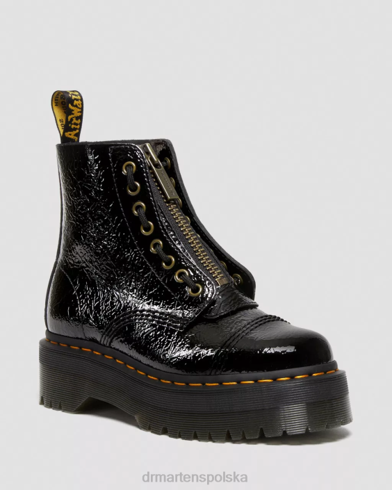 obuwie czarny postrzępiony patent F28B118 Sinclair postrzępione buty na platformie ze skóry lakierowanej kobiety Dr. Martens