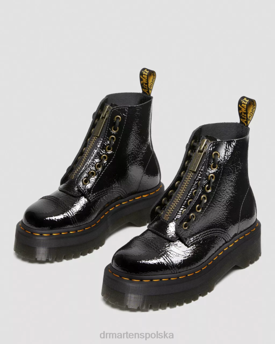 obuwie czarny postrzępiony patent F28B118 Sinclair postrzępione buty na platformie ze skóry lakierowanej kobiety Dr. Martens