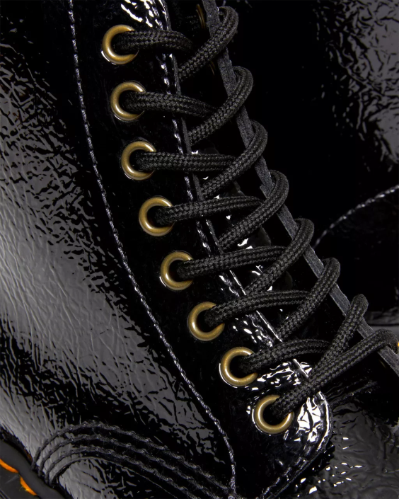 obuwie czarny postrzępiony patent F28B118 Sinclair postrzępione buty na platformie ze skóry lakierowanej kobiety Dr. Martens