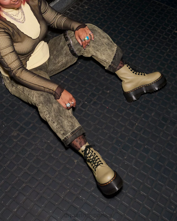 obuwie jasna oliwkowa pisa F28B120 Skórzane buty na platformie 1460 Pascal Max kobiety Dr. Martens