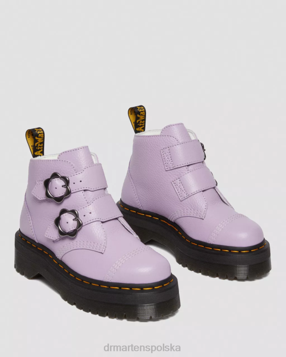 obuwie liliowa mielona nappa F28B212 Skórzane buty na platformie Devon z klamrą w kształcie kwiatu kobiety Dr. Martens
