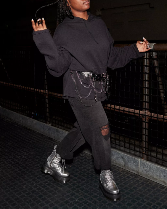 obuwie srebrny metaliczny metaliczny upadek F28B185 Metaliczne skórzane platformy jadon max boot kobiety Dr. Martens