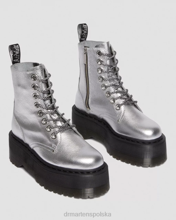obuwie srebrny metaliczny metaliczny upadek F28B185 Metaliczne skórzane platformy jadon max boot kobiety Dr. Martens