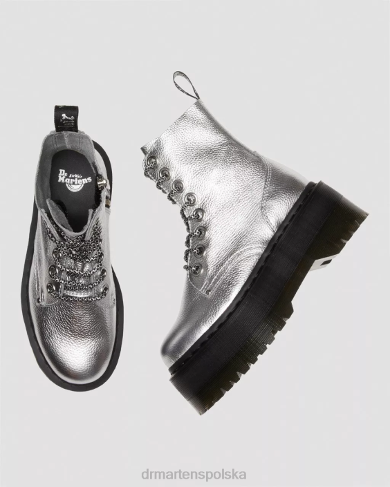 obuwie srebrny metaliczny metaliczny upadek F28B185 Metaliczne skórzane platformy jadon max boot kobiety Dr. Martens