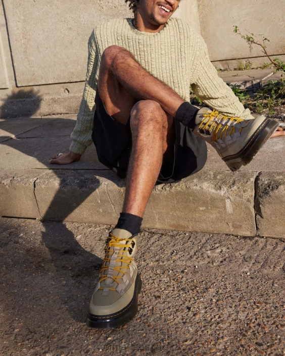 obuwie Nylon cyklonowy w kolorze jasnej oliwki i kamień lapstone F28B161 Boury buty na co dzień z nylonu i skóry kobiety Dr. Martens