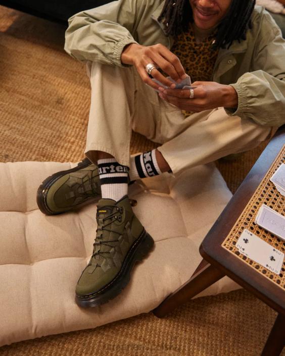 obuwie Zielony khaki Ajax i wyjątkowo wytrzymały i hydro F28B81 Boury, skórzane buty na co dzień kobiety Dr. Martens