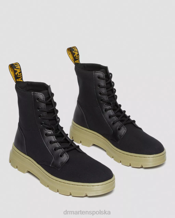 obuwie czarne płótno i frezowana skóra powlekana F28B173 płócienne buty na co dzień typu Combs kobiety Dr. Martens