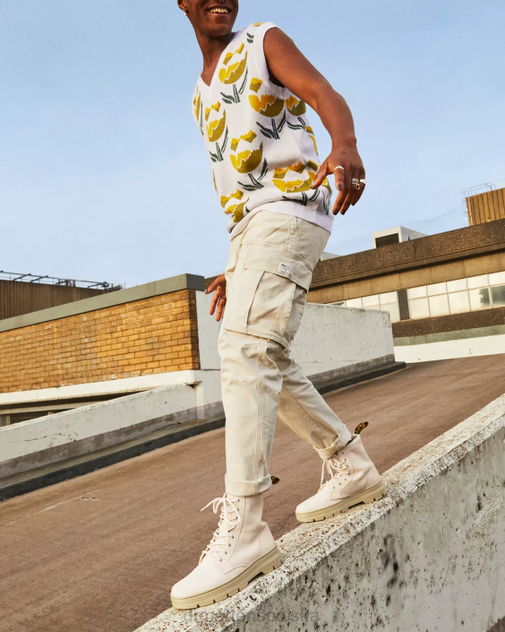 obuwie pergaminowe beżowe płótno i frezowana skóra powlekana F28B172 płócienne buty na co dzień typu Combs kobiety Dr. Martens