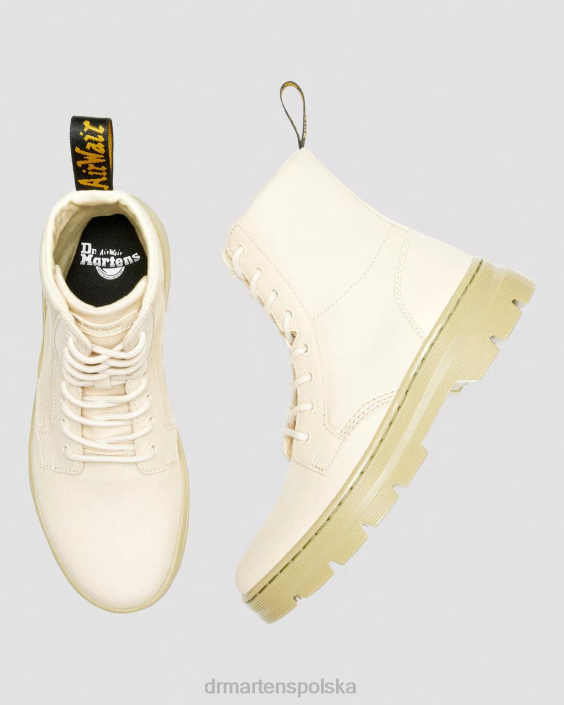 obuwie pergaminowe beżowe płótno i frezowana skóra powlekana F28B172 płócienne buty na co dzień typu Combs kobiety Dr. Martens