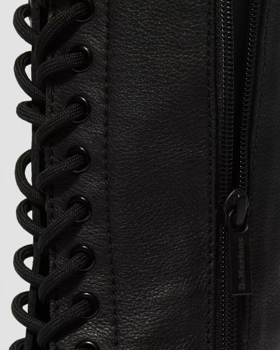 obuwie czarna Wirginia F28B363 Skórzane kozaki za kolano 1b60 Virginia kobiety Dr. Martens