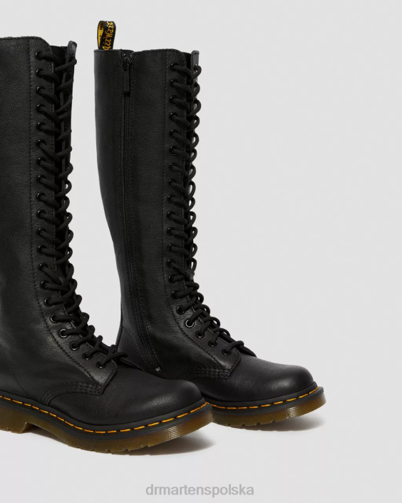 obuwie czarna Wirginia F28B363 Skórzane kozaki za kolano 1b60 Virginia kobiety Dr. Martens