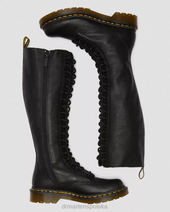 obuwie czarna Wirginia F28B363 Skórzane kozaki za kolano 1b60 Virginia kobiety Dr. Martens