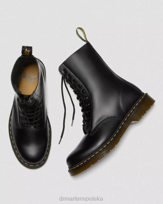 obuwie czarny gładki F28B360 1490 gładkie skórzane buty do połowy łydki kobiety Dr. Martens