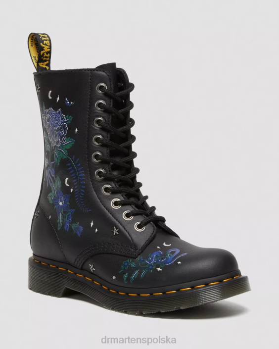 obuwie czarny kwiatowy mash up k hydro F28B364 1490 Skórzane buty do połowy łydki w mistyczny kwiatowy wzór kobiety Dr. Martens
