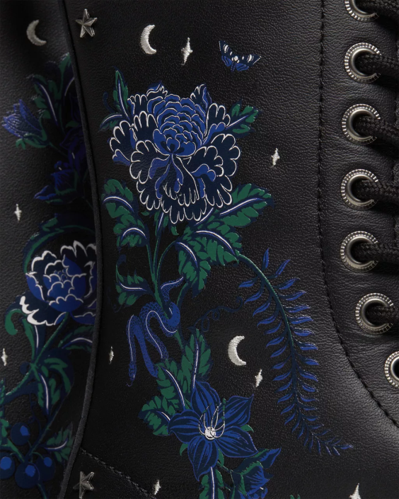 obuwie czarny kwiatowy mash up k hydro F28B364 1490 Skórzane buty do połowy łydki w mistyczny kwiatowy wzór kobiety Dr. Martens